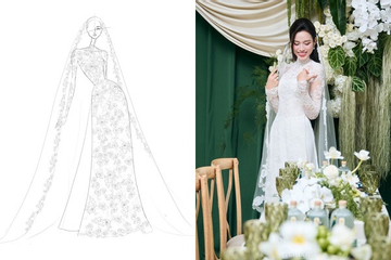 Cận cảnh váy cưới đính hàng nghìn viên pha lê của Hoa hậu Đỗ Thị Hà