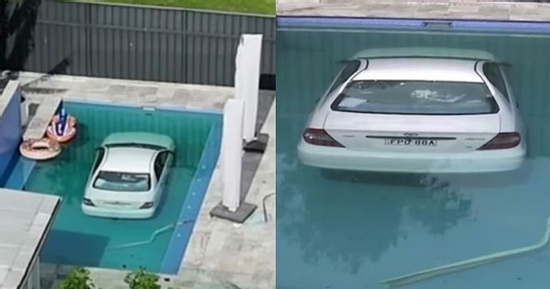 Ô tô mất lái đâm xuyên hàng rào, lao thẳng xuống bể bơi nhà dân