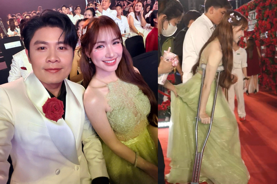 Hòa Minzy chống nạng đến sự kiện, xe lăn phải theo sau, chuyện gì đang xảy ra?