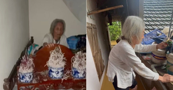 Cụ bà 91 tuổi ở Thái Nguyên ngồi canh bát hương chồng trong căn nhà ngập nặng