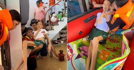 2 tiếng nghẹt thở cứu ông lão 70 tuổi bị liệt khỏi vùng ngập Thái Nguyên