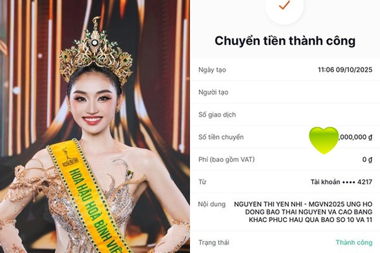 Giữa liên tiếp thị phi, Hoa hậu Yến Nhi chi lớn ủng hộ người dân chịu ảnh hưởng bão lũ