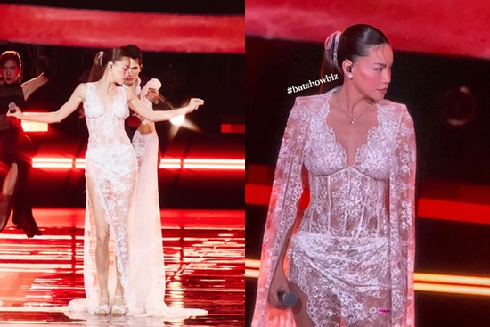 Hồ Ngọc Hà mặc đầm xuyên thấu khoe vóc dáng nuột nà