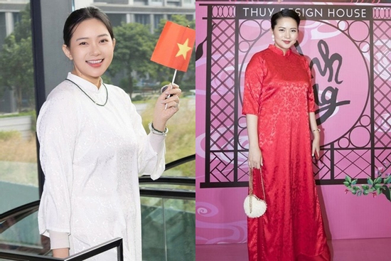 Phan Như Thảo lộ vóc dáng kém thon trong tà áo dài cách tân