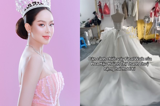 Lộ đầm dạ hội final walk 'siêu to khổng lồ', nặng 20kg của Hoa hậu Thanh Thủy?