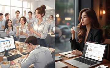 Ở công ty thì hết trà sữa đến cà phê, ra quán cà phê thì ôm laptop 'làm việc'