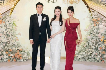 Tiên Nguyễn diện đầm gần trăm triệu đi đám cưới, màn đọ sắc bên cô dâu gia tộc nghìn tỷ gây sốt