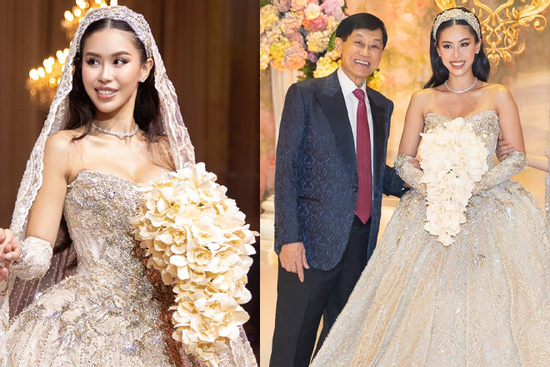 Tiên Nguyễn diện váy cưới đính hàng nghìn viên đá quý, đẹp như công chúa phiên bản đời thật