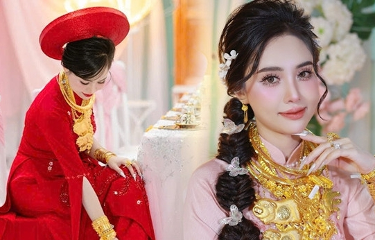 Cô dâu An Giang được tặng hơn 20 cây vàng, đeo trĩu cổ trong đám cưới gây sốt