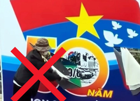 Công an vào cuộc vụ người phụ nữ cầm dao rạch biển pa nô chào mừng