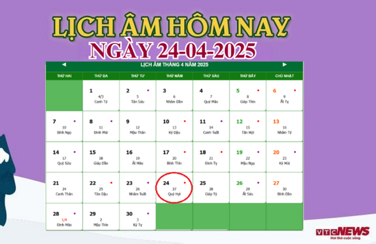 Lịch âm 24/4 - Âm lịch hôm nay 24/4 chính xác nhất - lịch vạn niên 24/4/2025