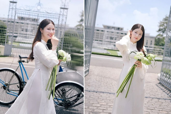 Diễm My diện áo dài trắng tinh khôi, nhan sắc 'gái một con' gây ngỡ ngàng