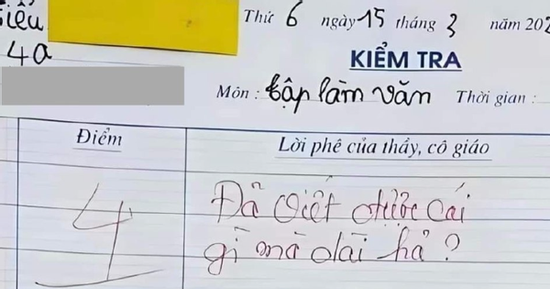 Bài văn viết thư của học sinh tiểu học bị chấm 4 điểm kèm lời phê gắt, dân mạng đọc xong thì ngơ ngác ngỡ ngàng và bật ngửa