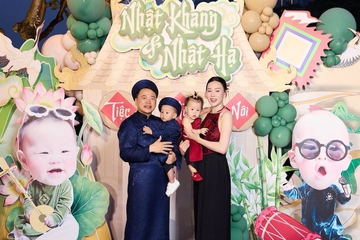 Diễn viên Phương Oanh rất 'tình' bên Shark Bình ở tiệc thôi nôi của 2 con