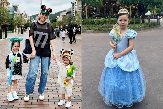 Đàm Thu Trang đưa 2 con du lịch Hong Kong, Suchin gây 'sốt' với giao diện công chúa