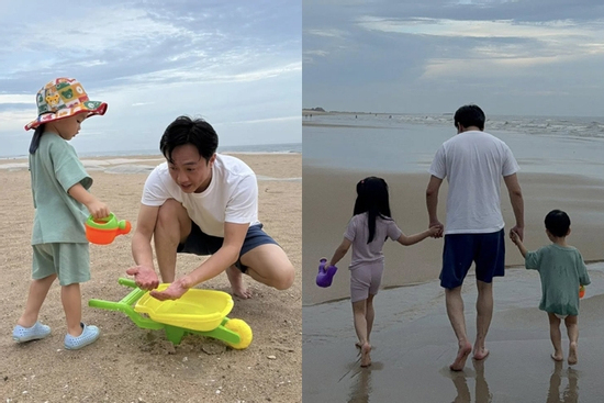 Cường Đô la khoe chơi cát ở biển cùng con, nói nhớ nhà khi đi công tác
