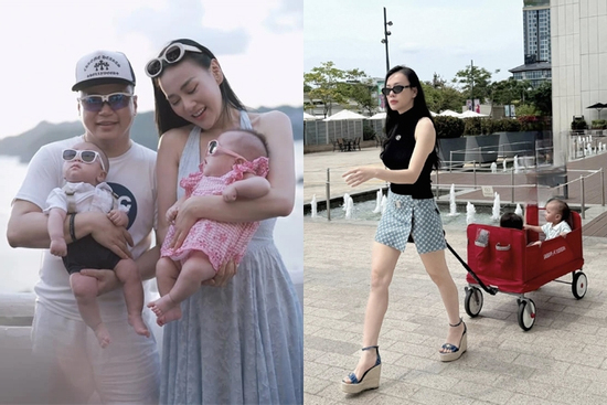 Cặp song sinh nhà Phương Oanh theo mẹ đi dạo cũng khiến khán giả bật cười