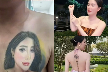 Chồng Ngân Collagen xăm hẳn mặt vợ lên ngực để chứng minh tình yêu dù chưa cưới