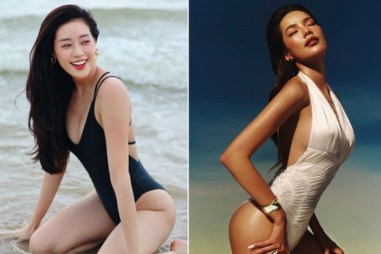 Dàn Hoa - Á hậu Việt khoe sắc vóc với đồ bơi, Lương Thùy Linh gây sốc nhất