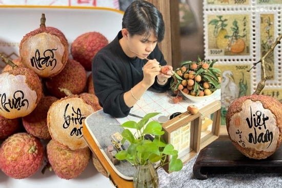 Viết thư pháp trên quả vải thiều, chàng trai gen Z Hà Nội gây sốt mạng