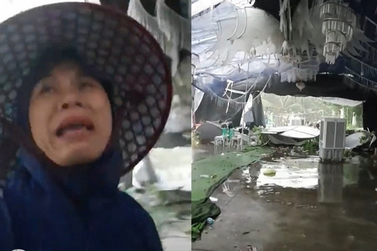 Nhìn rạp cưới bị xé nát, người phụ nữ Hà Nội khóc thành tiếng, dân mạng xót xa