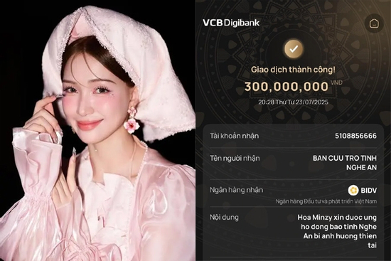 Hòa Minzy gửi 300 triệu đồng giúp đỡ đồng bào Nghệ An bị lũ do bão số 3 gây ra