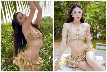 Ngọc Trinh diện bikini lộ body gầy trơ xương sườn qua cam thường