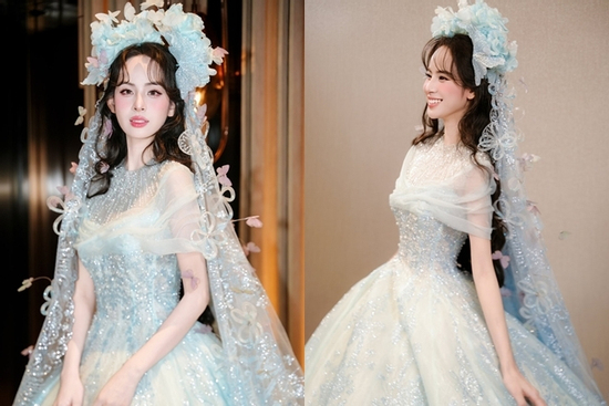 'Dâu hào môn' Hương Liên diện váy cưới gây chú ý