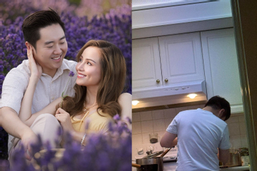 Hoa hậu Vbiz mang thai được chồng trẻ chiều chuộng, nửa đêm vẫn nấu nướng cho vợ