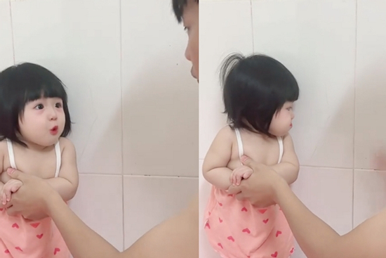 Clip em bé tròn mắt vô tội khi bị bố mắng khiến dân mạng 'cưng xỉu'