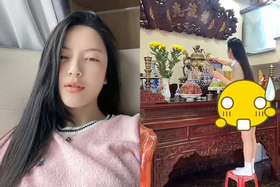 Chu Thanh Huyền bị chỉ trích vì trang phục chưa phù hợp đứng trước bàn thờ