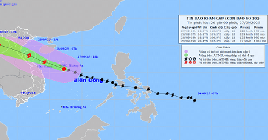 Thời điểm bão số 10 đổ bộ mạnh nhất vào đất liền nước ta