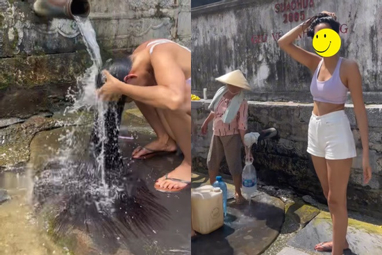 Giật mình cảnh Á hậu Vbiz vô tư tắm gội nơi công cộng, netizen soi kĩ 1 chi tiết