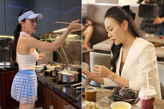 Nhan sắc Phương Oanh từ trường quay đến lúc về nhà đứng bếp
