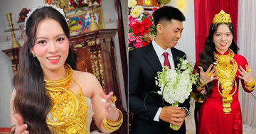 Cô dâu Đồng Tháp đội vương miện vàng, nhận gần 30 cây vàng trong đám cưới
