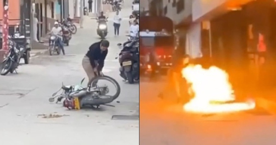 Bắt quả tang chồng ngoại tình, vợ đốt xe máy trên phố