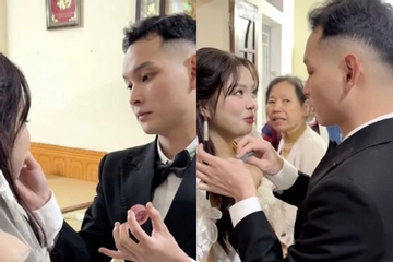Cảnh chú rể tự tay trang điểm cho vợ trong ngày cưới khiến dân mạng 'tan chảy'