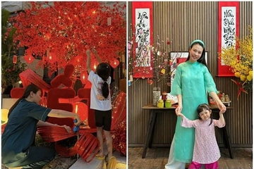 Con gái Cường Đô La - Đàm Thu Trang phụ giúp mẹ trang trí biệt thự đón Tết