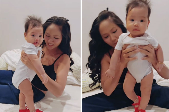 Con gái H'Hen Niê gây sốt với biểu cảm hài hước khi đi giày cao gót