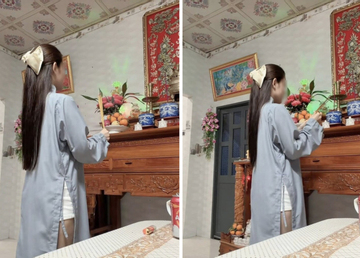 Tranh cãi gay gắt quanh bức ảnh cô gái mặc áo tràng, quần ngắn thắp hương