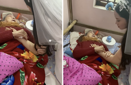 Nghẹn ngào khoảnh khắc bà nội 90 tuổi khóc khi nằm tiễn cháu gái về nhà chồng
