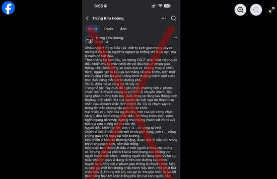 Thông tin CSGT tử vong khi truy đuổi xe vi phạm ở Đắk Lắk là tin giả