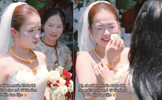 Clip cô dâu cố nín khóc bằng mẹo chu mỏ khiến ai xem cũng bật cười