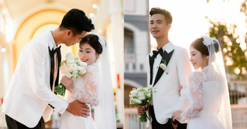 Cô dâu bắc ghế 50cm hôn chú rể 1m9 trong đám cưới ở miền Tây