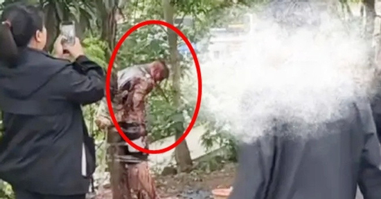 Chú rể bị lột đồ, dội nước tương, ném trứng rồi trói vào cây gây bức xúc