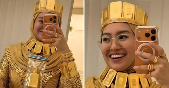 Cô dâu 'phủ' vàng từ đầu đến chân ở Dubai gây tranh cãi