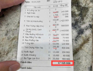 Xôn xao hóa đơn bữa ăn gần 18 triệu đồng, ghẹ đỏ 1,7 triệu đồng/kg ở Sầm Sơn