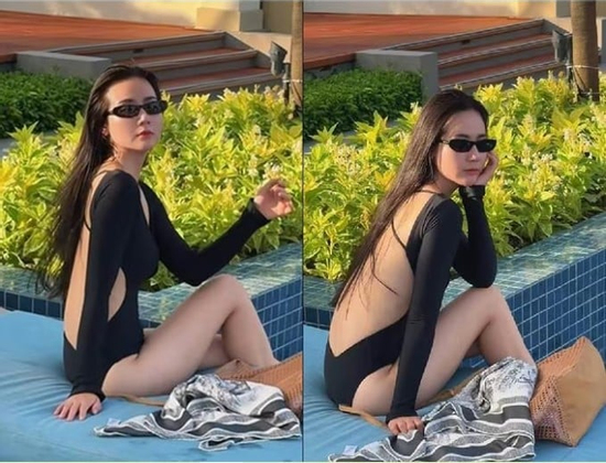Huyền Lizzie khoe lưng trần hút mắt ở biển hè