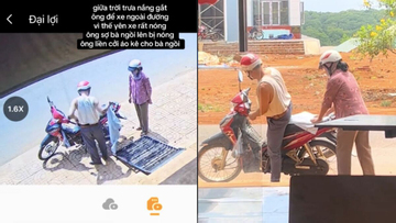 Cụ ông cởi áo che yên xe để vợ ngồi không bị nóng, dân mạng gọi là soái ca