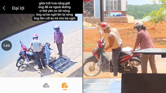 Cụ ông cởi áo che yên xe để vợ ngồi không bị nóng, dân mạng gọi là soái ca